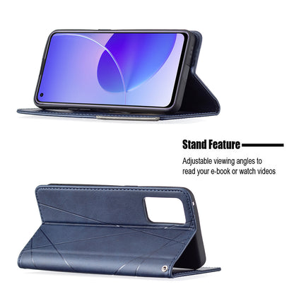 For Oppo Reno6 5G Rhombus-Like Imprinting Folio Flip Magnetic Leather Case Shell with Stand and Card Holder