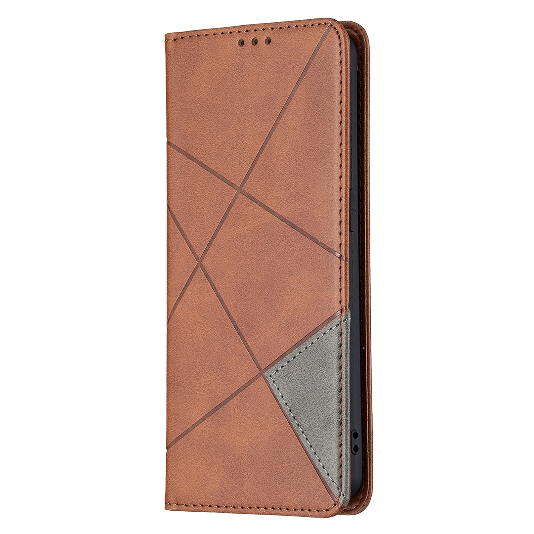 For Oppo Reno6 5G Rhombus-Like Imprinting Folio Flip Magnetic Leather Case Shell with Stand and Card Holder