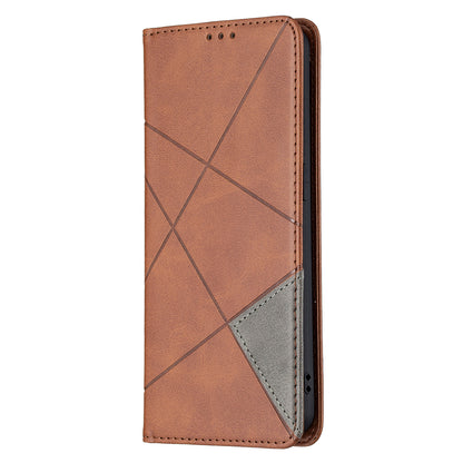 For Oppo Reno6 5G Rhombus-Like Imprinting Folio Flip Magnetic Leather Case Shell with Stand and Card Holder