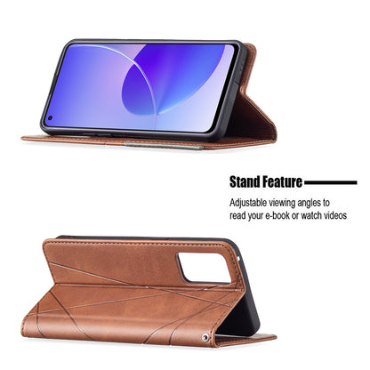 For Oppo Reno6 5G Rhombus-Like Imprinting Folio Flip Magnetic Leather Case Shell with Stand and Card Holder