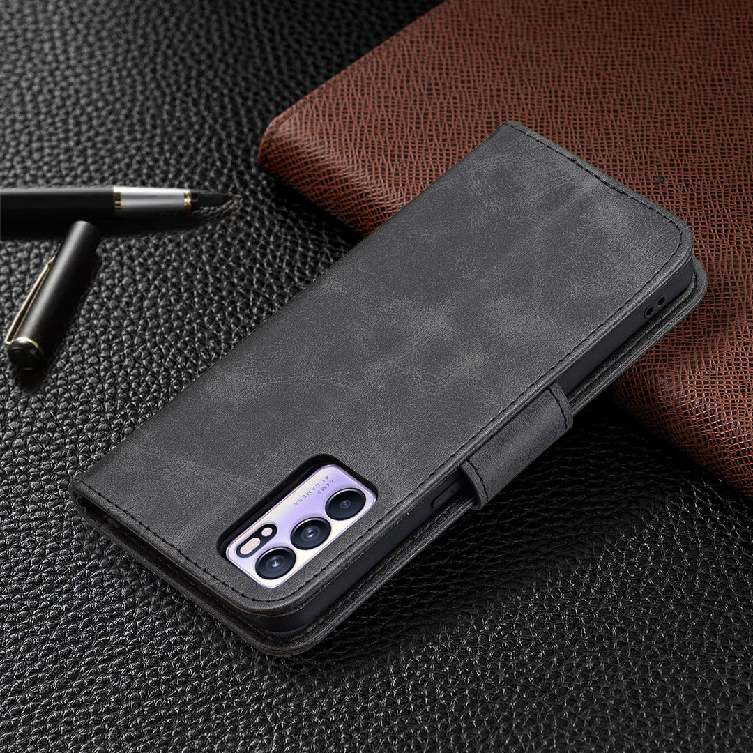 360Â° Full Coverage Anti-Scratch Stylish PU Leather Smartphone Wallet Stand Case for Oppo Reno6 5G