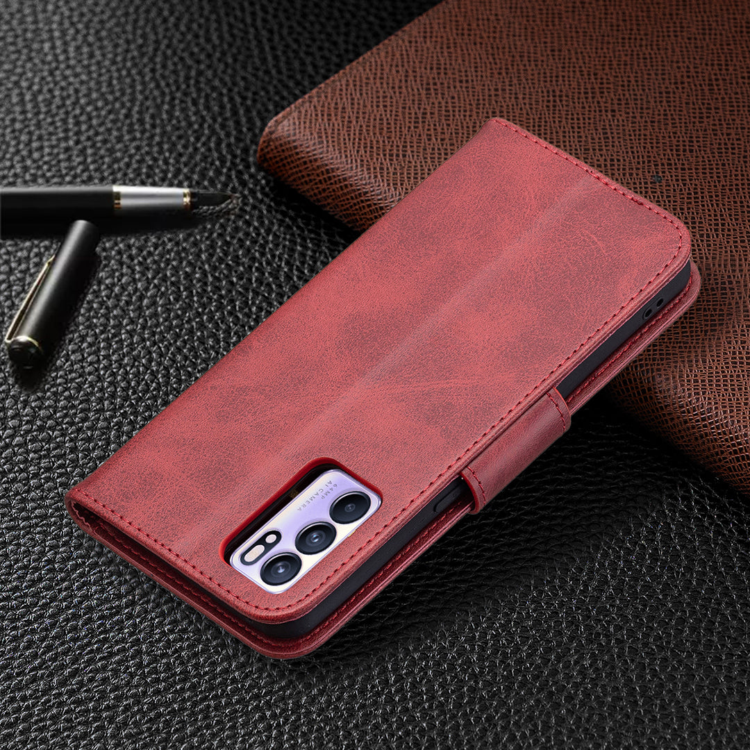 360Â° Full Coverage Anti-Scratch Stylish PU Leather Smartphone Wallet Stand Case for Oppo Reno6 5G