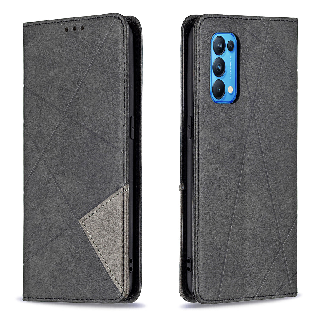 For Oppo Reno5 4G/Reno5 5G/Reno5 K/Find X3 Lite Anti-Drop Rhombus-Like Imprinting Magnetic Absorption Leather Stand Case Shell with Card Holder Design