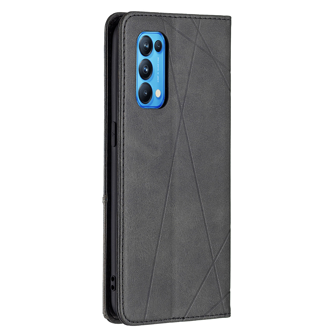 For Oppo Reno5 4G/Reno5 5G/Reno5 K/Find X3 Lite Anti-Drop Rhombus-Like Imprinting Magnetic Absorption Leather Stand Case Shell with Card Holder Design