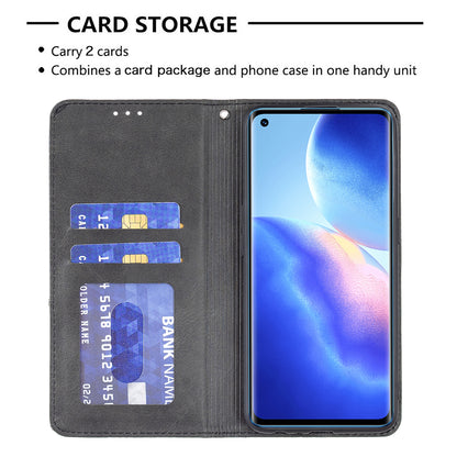 For Oppo Reno5 4G/Reno5 5G/Reno5 K/Find X3 Lite Anti-Drop Rhombus-Like Imprinting Magnetic Absorption Leather Stand Case Shell with Card Holder Design