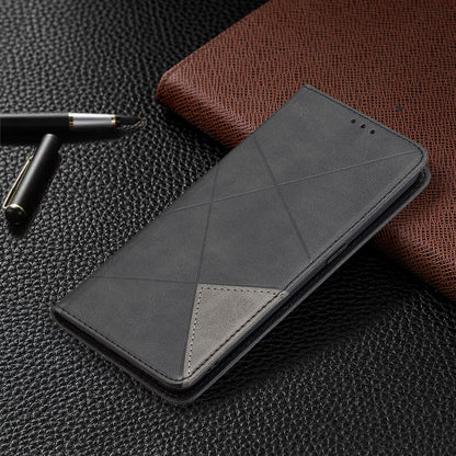 For Oppo Reno5 4G/Reno5 5G/Reno5 K/Find X3 Lite Anti-Drop Rhombus-Like Imprinting Magnetic Absorption Leather Stand Case Shell with Card Holder Design