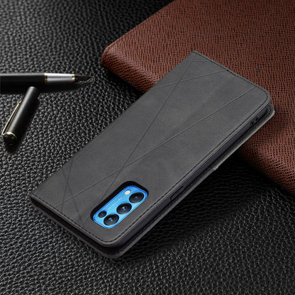 For Oppo Reno5 4G/Reno5 5G/Reno5 K/Find X3 Lite Anti-Drop Rhombus-Like Imprinting Magnetic Absorption Leather Stand Case Shell with Card Holder Design