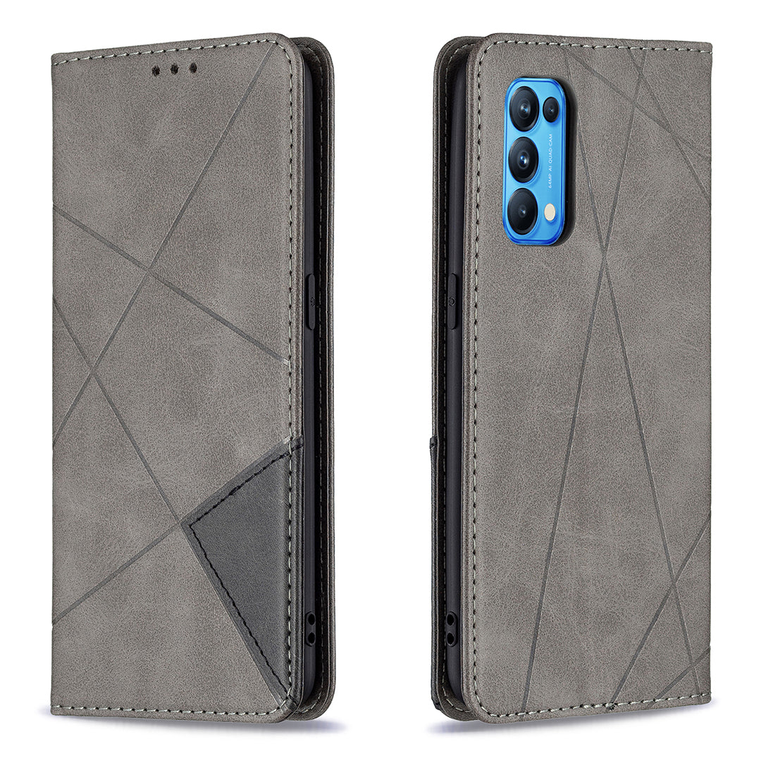 For Oppo Reno5 4G/Reno5 5G/Reno5 K/Find X3 Lite Anti-Drop Rhombus-Like Imprinting Magnetic Absorption Leather Stand Case Shell with Card Holder Design