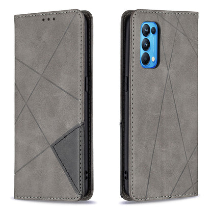 For Oppo Reno5 4G/Reno5 5G/Reno5 K/Find X3 Lite Anti-Drop Rhombus-Like Imprinting Magnetic Absorption Leather Stand Case Shell with Card Holder Design