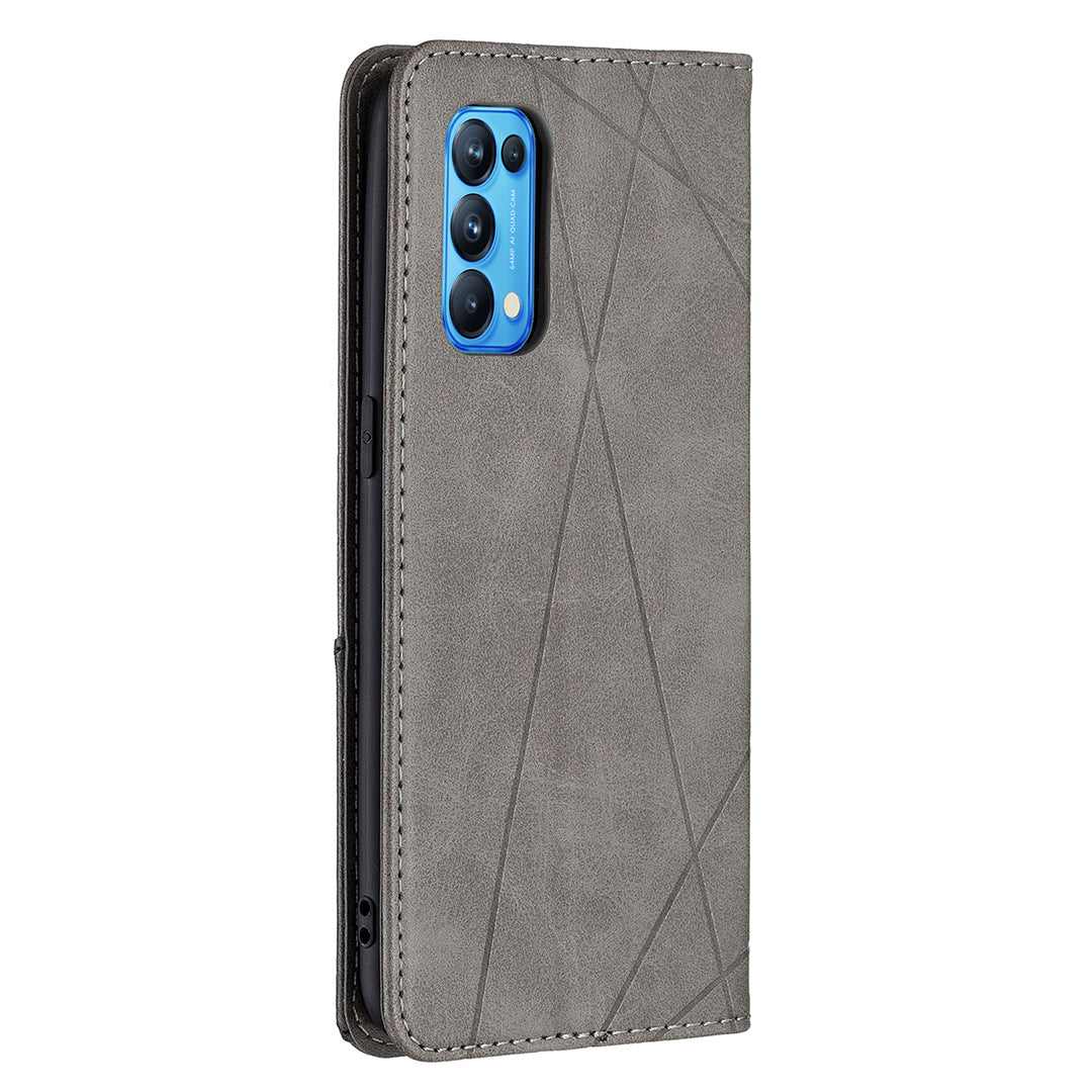 For Oppo Reno5 4G/Reno5 5G/Reno5 K/Find X3 Lite Anti-Drop Rhombus-Like Imprinting Magnetic Absorption Leather Stand Case Shell with Card Holder Design