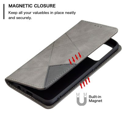 For Oppo Reno5 4G/Reno5 5G/Reno5 K/Find X3 Lite Anti-Drop Rhombus-Like Imprinting Magnetic Absorption Leather Stand Case Shell with Card Holder Design