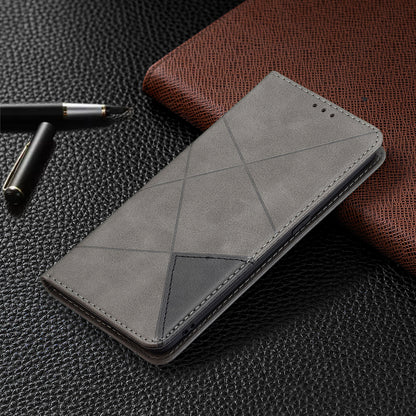 For Oppo Reno5 4G/Reno5 5G/Reno5 K/Find X3 Lite Anti-Drop Rhombus-Like Imprinting Magnetic Absorption Leather Stand Case Shell with Card Holder Design