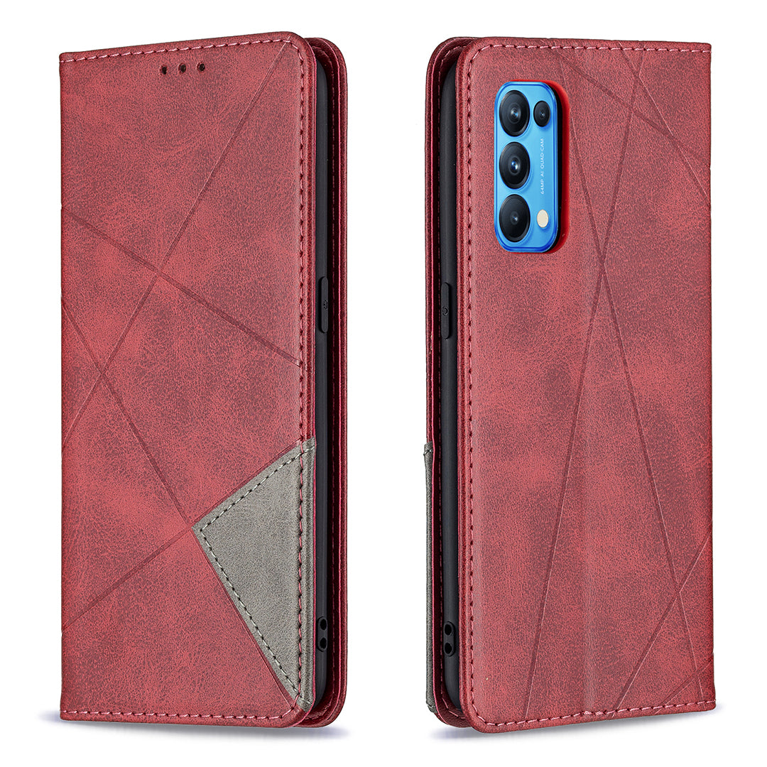 For Oppo Reno5 4G/Reno5 5G/Reno5 K/Find X3 Lite Anti-Drop Rhombus-Like Imprinting Magnetic Absorption Leather Stand Case Shell with Card Holder Design