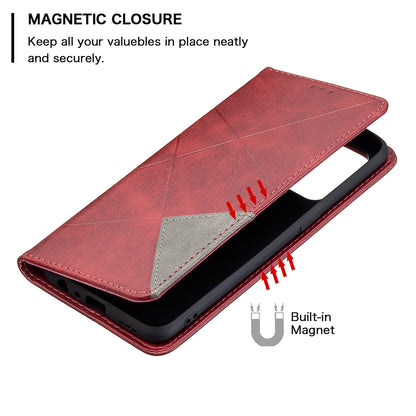 For Oppo Reno5 4G/Reno5 5G/Reno5 K/Find X3 Lite Anti-Drop Rhombus-Like Imprinting Magnetic Absorption Leather Stand Case Shell with Card Holder Design