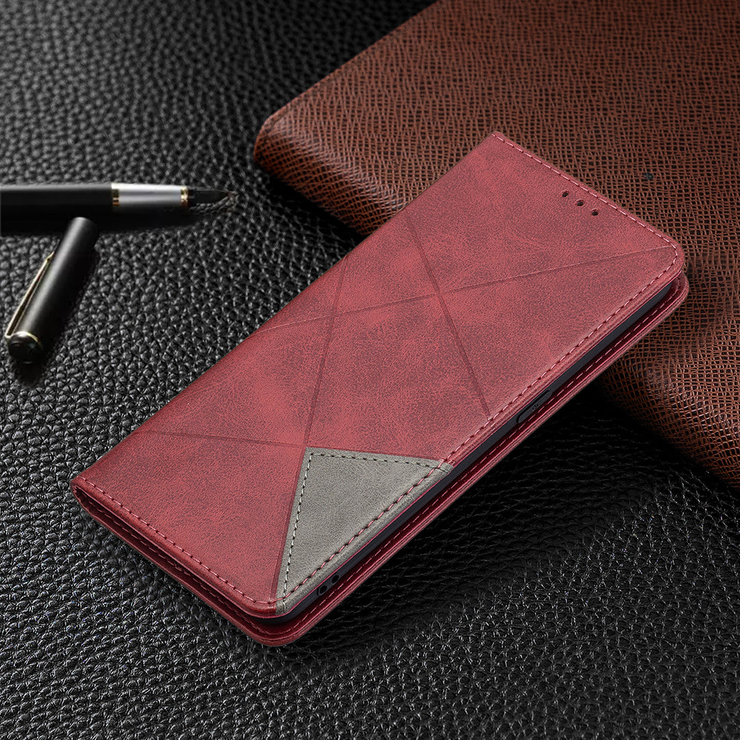 For Oppo Reno5 4G/Reno5 5G/Reno5 K/Find X3 Lite Anti-Drop Rhombus-Like Imprinting Magnetic Absorption Leather Stand Case Shell with Card Holder Design