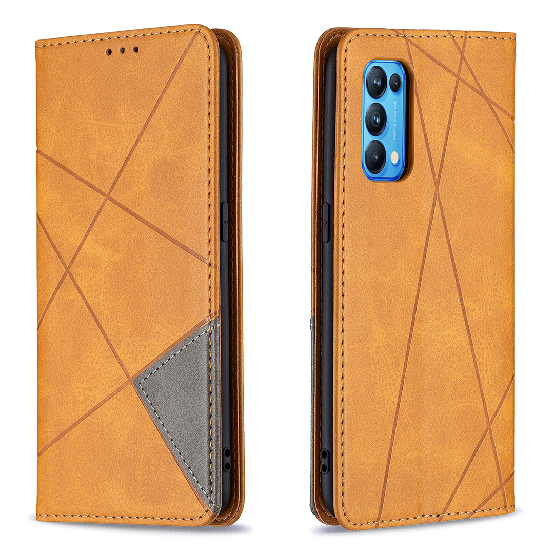 For Oppo Reno5 4G/Reno5 5G/Reno5 K/Find X3 Lite Anti-Drop Rhombus-Like Imprinting Magnetic Absorption Leather Stand Case Shell with Card Holder Design