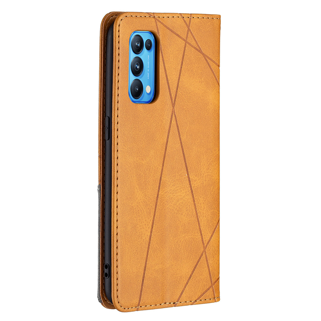 For Oppo Reno5 4G/Reno5 5G/Reno5 K/Find X3 Lite Anti-Drop Rhombus-Like Imprinting Magnetic Absorption Leather Stand Case Shell with Card Holder Design