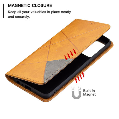 For Oppo Reno5 4G/Reno5 5G/Reno5 K/Find X3 Lite Anti-Drop Rhombus-Like Imprinting Magnetic Absorption Leather Stand Case Shell with Card Holder Design