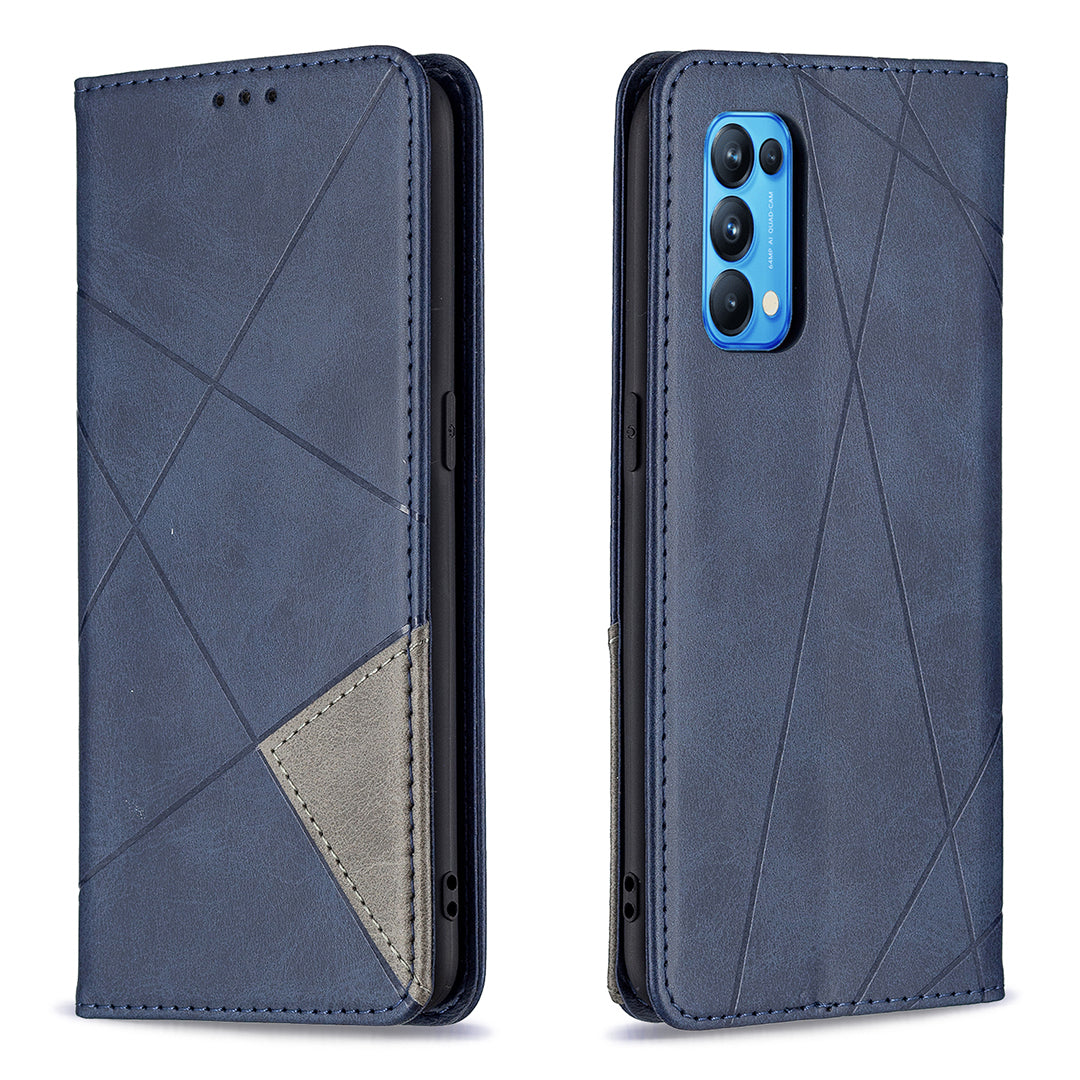 For Oppo Reno5 4G/Reno5 5G/Reno5 K/Find X3 Lite Anti-Drop Rhombus-Like Imprinting Magnetic Absorption Leather Stand Case Shell with Card Holder Design