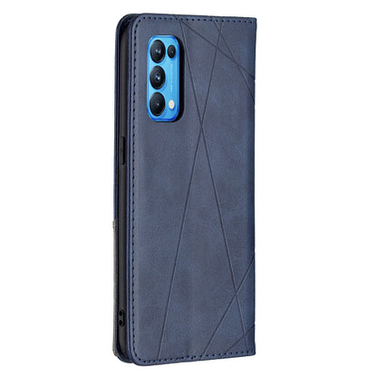 For Oppo Reno5 4G/Reno5 5G/Reno5 K/Find X3 Lite Anti-Drop Rhombus-Like Imprinting Magnetic Absorption Leather Stand Case Shell with Card Holder Design