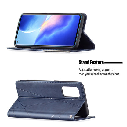 For Oppo Reno5 4G/Reno5 5G/Reno5 K/Find X3 Lite Anti-Drop Rhombus-Like Imprinting Magnetic Absorption Leather Stand Case Shell with Card Holder Design