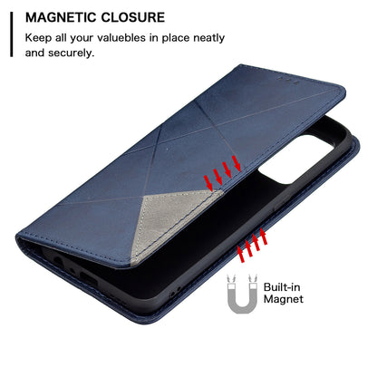 For Oppo Reno5 4G/Reno5 5G/Reno5 K/Find X3 Lite Anti-Drop Rhombus-Like Imprinting Magnetic Absorption Leather Stand Case Shell with Card Holder Design