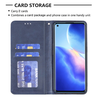 For Oppo Reno5 4G/Reno5 5G/Reno5 K/Find X3 Lite Anti-Drop Rhombus-Like Imprinting Magnetic Absorption Leather Stand Case Shell with Card Holder Design