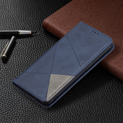 For Oppo Reno5 4G/Reno5 5G/Reno5 K/Find X3 Lite Anti-Drop Rhombus-Like Imprinting Magnetic Absorption Leather Stand Case Shell with Card Holder Design