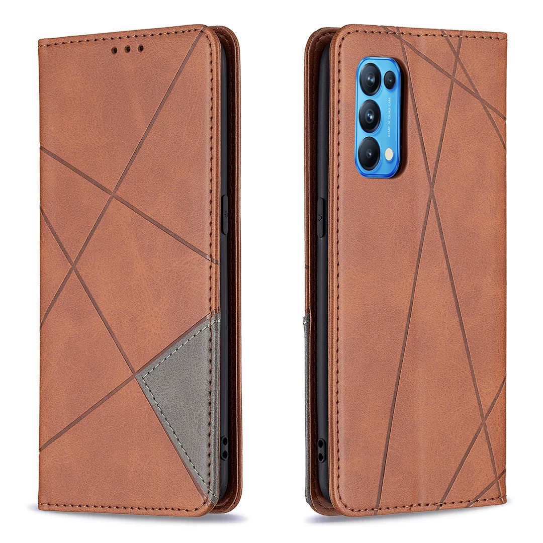 For Oppo Reno5 4G/Reno5 5G/Reno5 K/Find X3 Lite Anti-Drop Rhombus-Like Imprinting Magnetic Absorption Leather Stand Case Shell with Card Holder Design