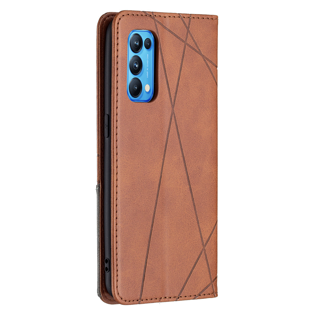 For Oppo Reno5 4G/Reno5 5G/Reno5 K/Find X3 Lite Anti-Drop Rhombus-Like Imprinting Magnetic Absorption Leather Stand Case Shell with Card Holder Design