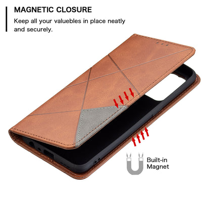 For Oppo Reno5 4G/Reno5 5G/Reno5 K/Find X3 Lite Anti-Drop Rhombus-Like Imprinting Magnetic Absorption Leather Stand Case Shell with Card Holder Design