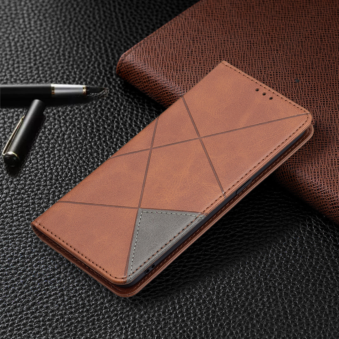 For Oppo Reno5 4G/Reno5 5G/Reno5 K/Find X3 Lite Anti-Drop Rhombus-Like Imprinting Magnetic Absorption Leather Stand Case Shell with Card Holder Design