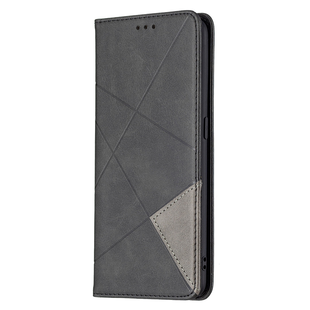 For Oppo A94 5G/F19 Pro+ 5G/A95 5G/Reno5 Z Card Holder Design Strong Magnet Rhombus-Like Imprinting Leather Stand Case Shell