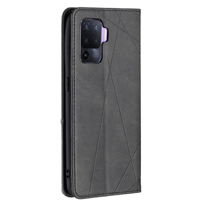 For Oppo A94 5G/F19 Pro+ 5G/A95 5G/Reno5 Z Card Holder Design Strong Magnet Rhombus-Like Imprinting Leather Stand Case Shell