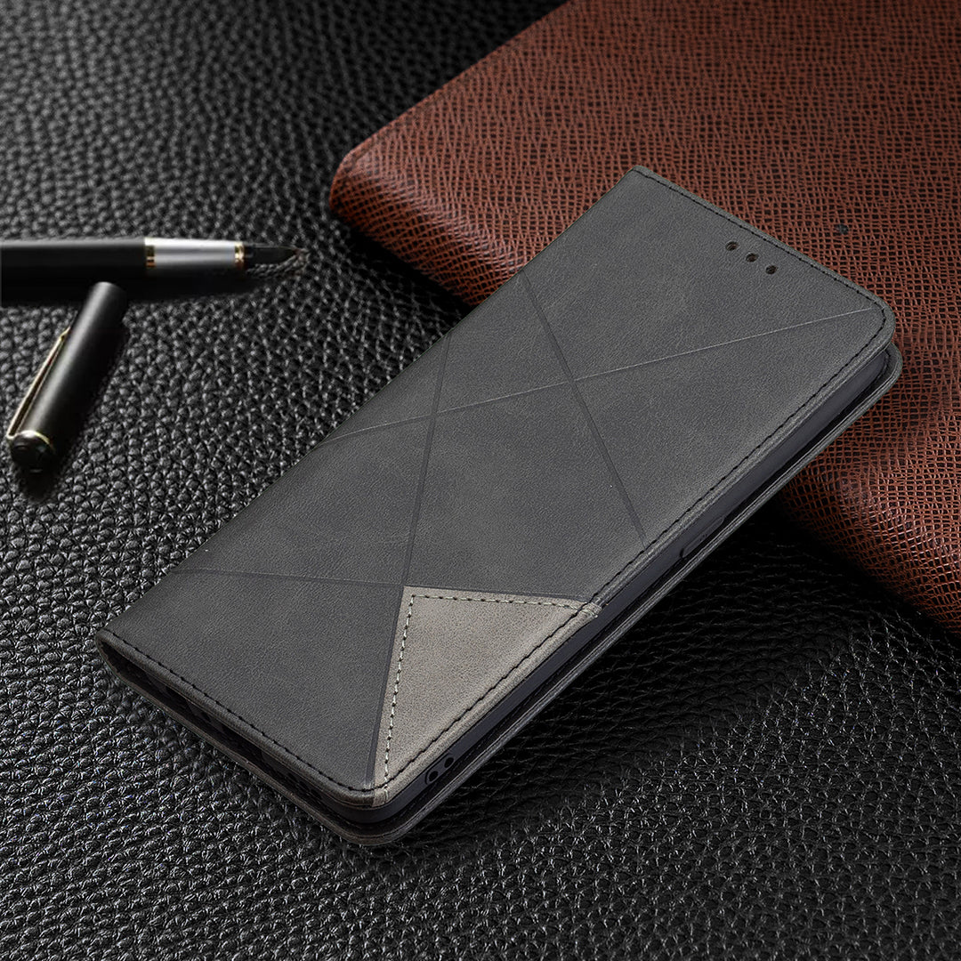 For Oppo A94 5G/F19 Pro+ 5G/A95 5G/Reno5 Z Card Holder Design Strong Magnet Rhombus-Like Imprinting Leather Stand Case Shell