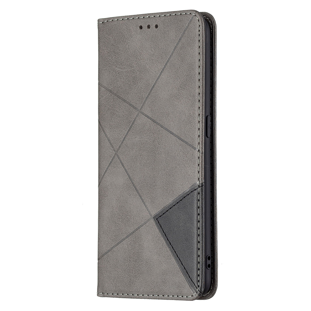 For Oppo A94 5G/F19 Pro+ 5G/A95 5G/Reno5 Z Card Holder Design Strong Magnet Rhombus-Like Imprinting Leather Stand Case Shell