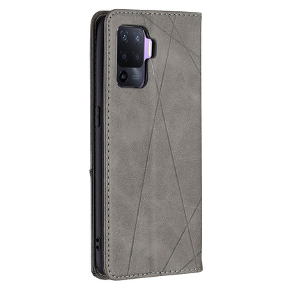 For Oppo A94 5G/F19 Pro+ 5G/A95 5G/Reno5 Z Card Holder Design Strong Magnet Rhombus-Like Imprinting Leather Stand Case Shell