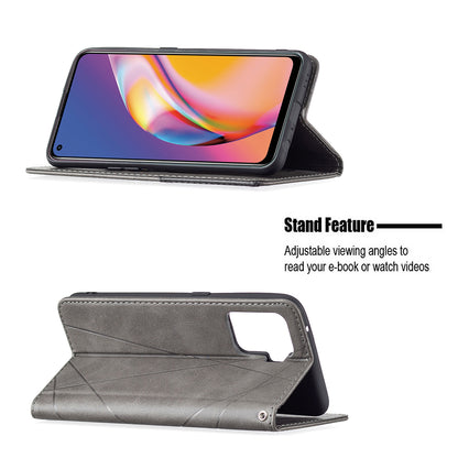 For Oppo A94 5G/F19 Pro+ 5G/A95 5G/Reno5 Z Card Holder Design Strong Magnet Rhombus-Like Imprinting Leather Stand Case Shell