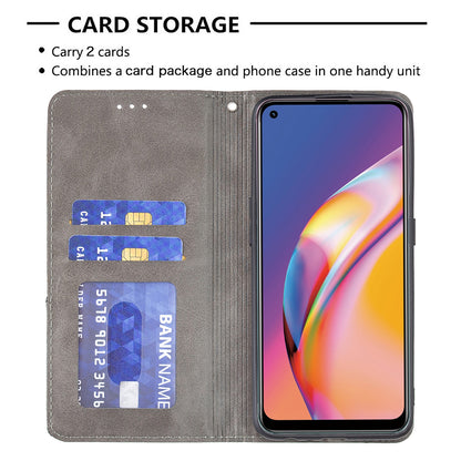 For Oppo A94 5G/F19 Pro+ 5G/A95 5G/Reno5 Z Card Holder Design Strong Magnet Rhombus-Like Imprinting Leather Stand Case Shell