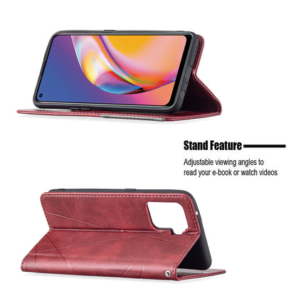 For Oppo A94 5G/F19 Pro+ 5G/A95 5G/Reno5 Z Card Holder Design Strong Magnet Rhombus-Like Imprinting Leather Stand Case Shell