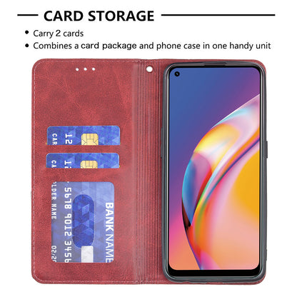 For Oppo A94 5G/F19 Pro+ 5G/A95 5G/Reno5 Z Card Holder Design Strong Magnet Rhombus-Like Imprinting Leather Stand Case Shell