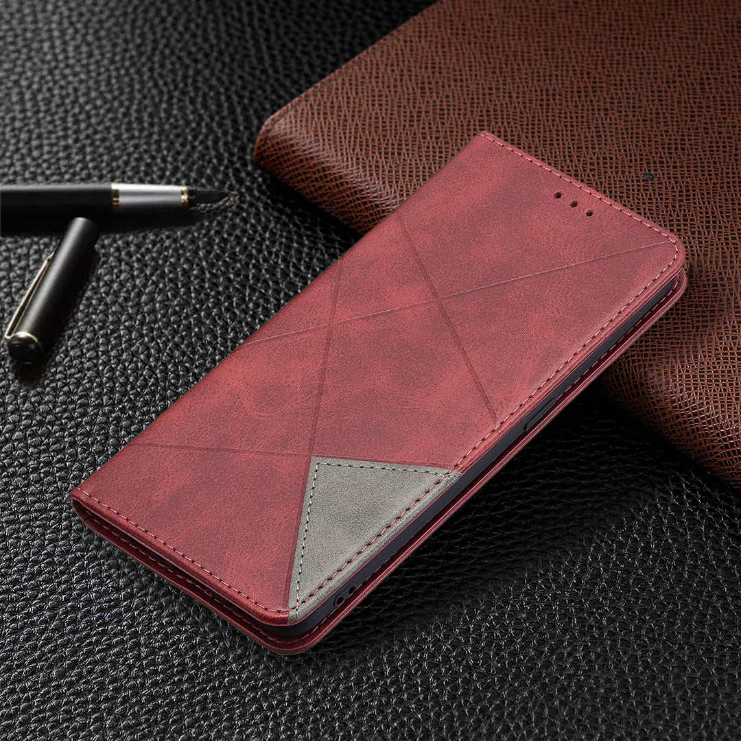 For Oppo A94 5G/F19 Pro+ 5G/A95 5G/Reno5 Z Card Holder Design Strong Magnet Rhombus-Like Imprinting Leather Stand Case Shell