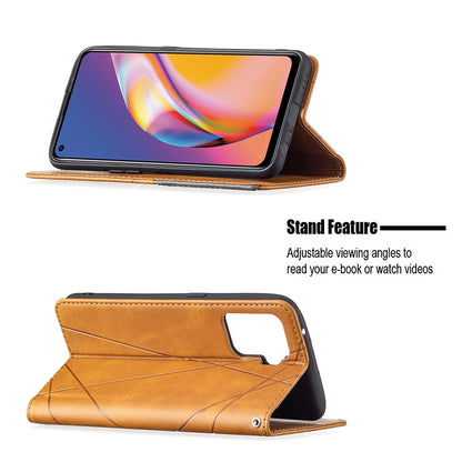 For Oppo A94 5G/F19 Pro+ 5G/A95 5G/Reno5 Z Card Holder Design Strong Magnet Rhombus-Like Imprinting Leather Stand Case Shell