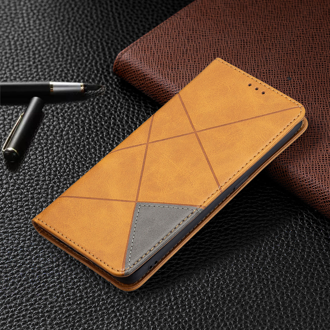 For Oppo A94 5G/F19 Pro+ 5G/A95 5G/Reno5 Z Card Holder Design Strong Magnet Rhombus-Like Imprinting Leather Stand Case Shell