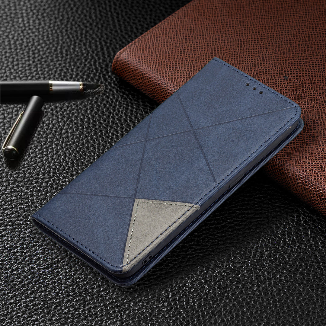 For Oppo A94 5G/F19 Pro+ 5G/A95 5G/Reno5 Z Card Holder Design Strong Magnet Rhombus-Like Imprinting Leather Stand Case Shell