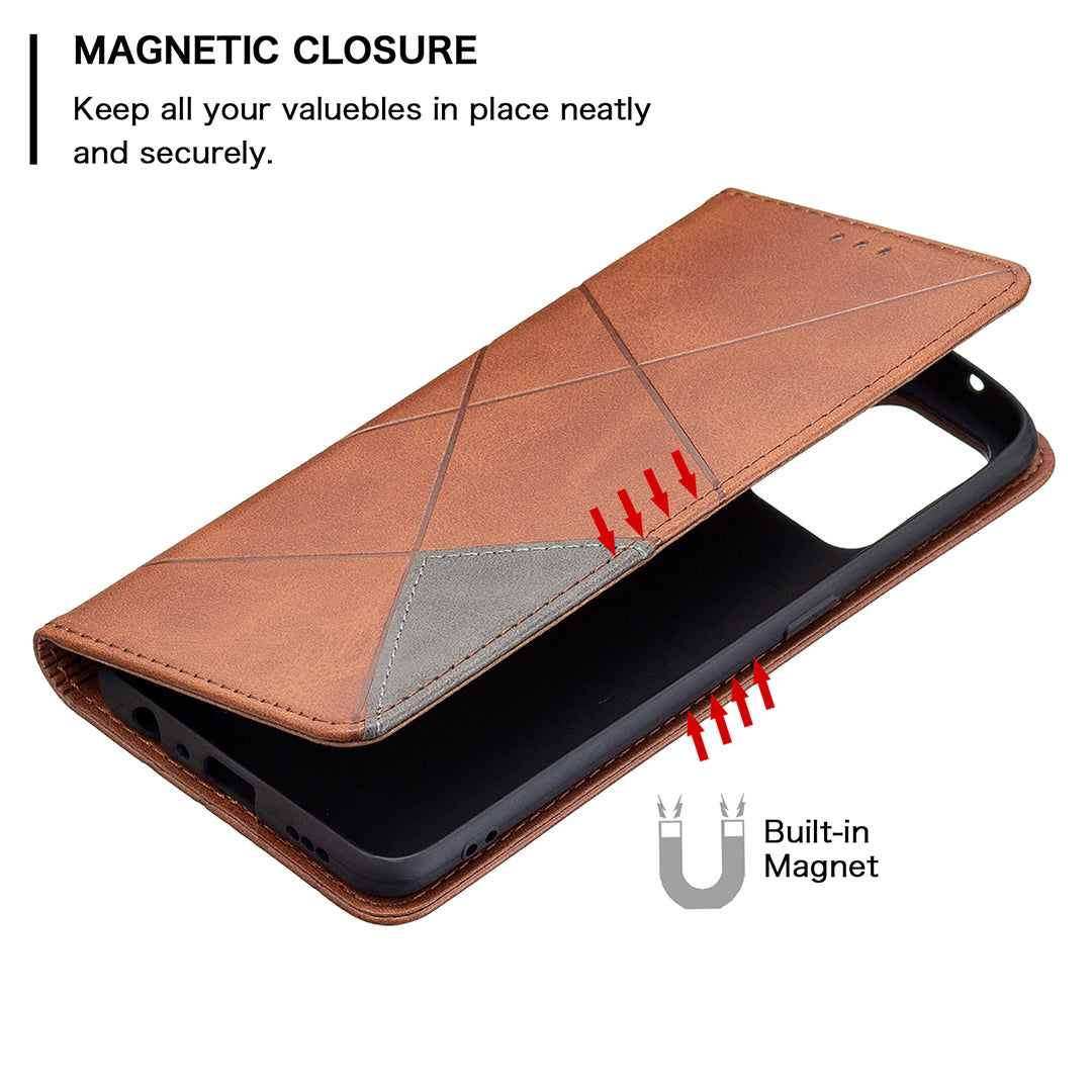 For Oppo A94 5G/F19 Pro+ 5G/A95 5G/Reno5 Z Card Holder Design Strong Magnet Rhombus-Like Imprinting Leather Stand Case Shell