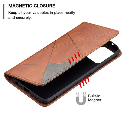 For Oppo A94 5G/F19 Pro+ 5G/A95 5G/Reno5 Z Card Holder Design Strong Magnet Rhombus-Like Imprinting Leather Stand Case Shell