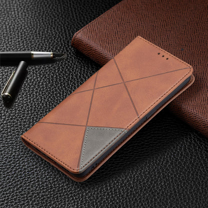 For Oppo A94 5G/F19 Pro+ 5G/A95 5G/Reno5 Z Card Holder Design Strong Magnet Rhombus-Like Imprinting Leather Stand Case Shell