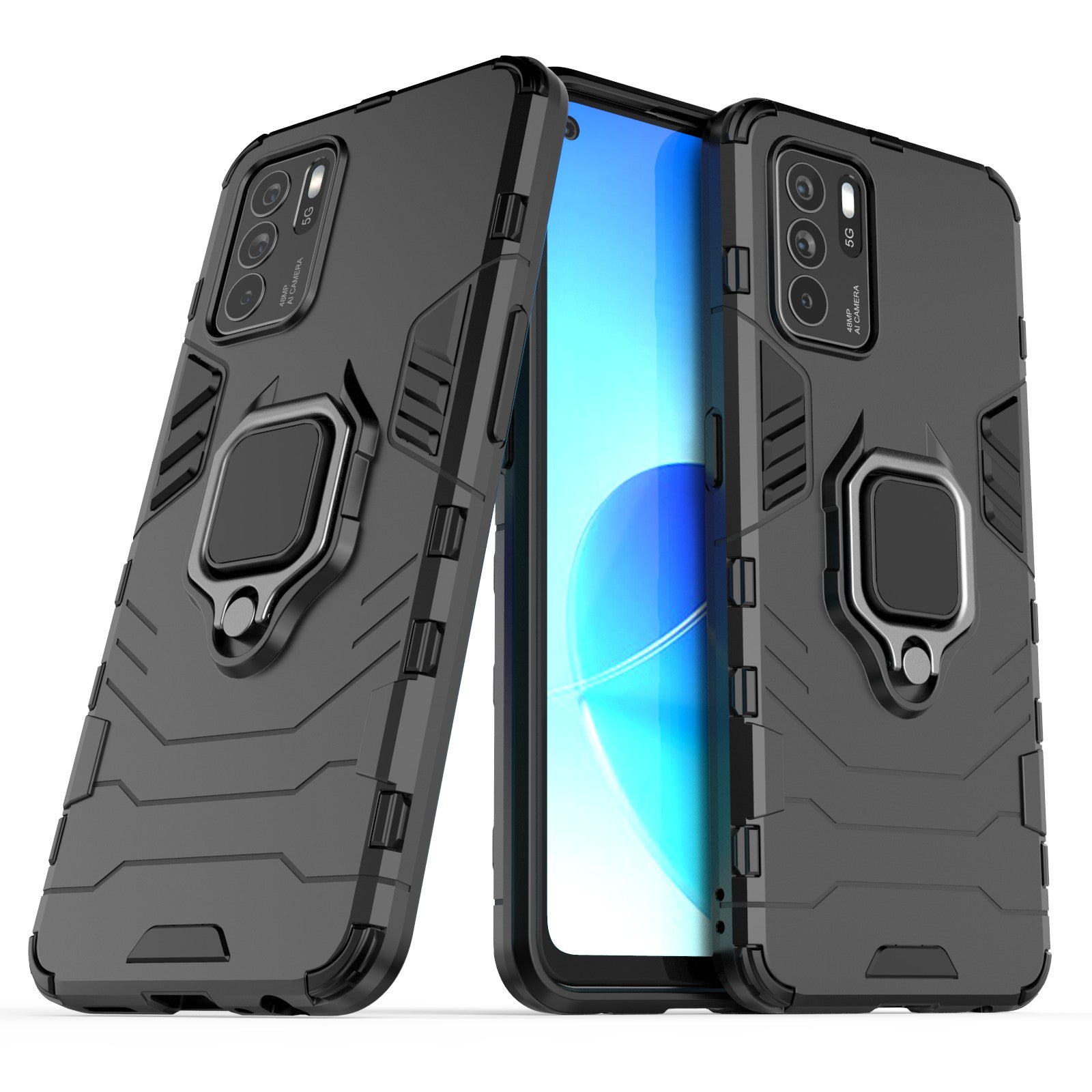 Ring Kickstand Shockproof Dual Layered Hard PC Soft TPU Protective Case for OPPO Reno6 Z