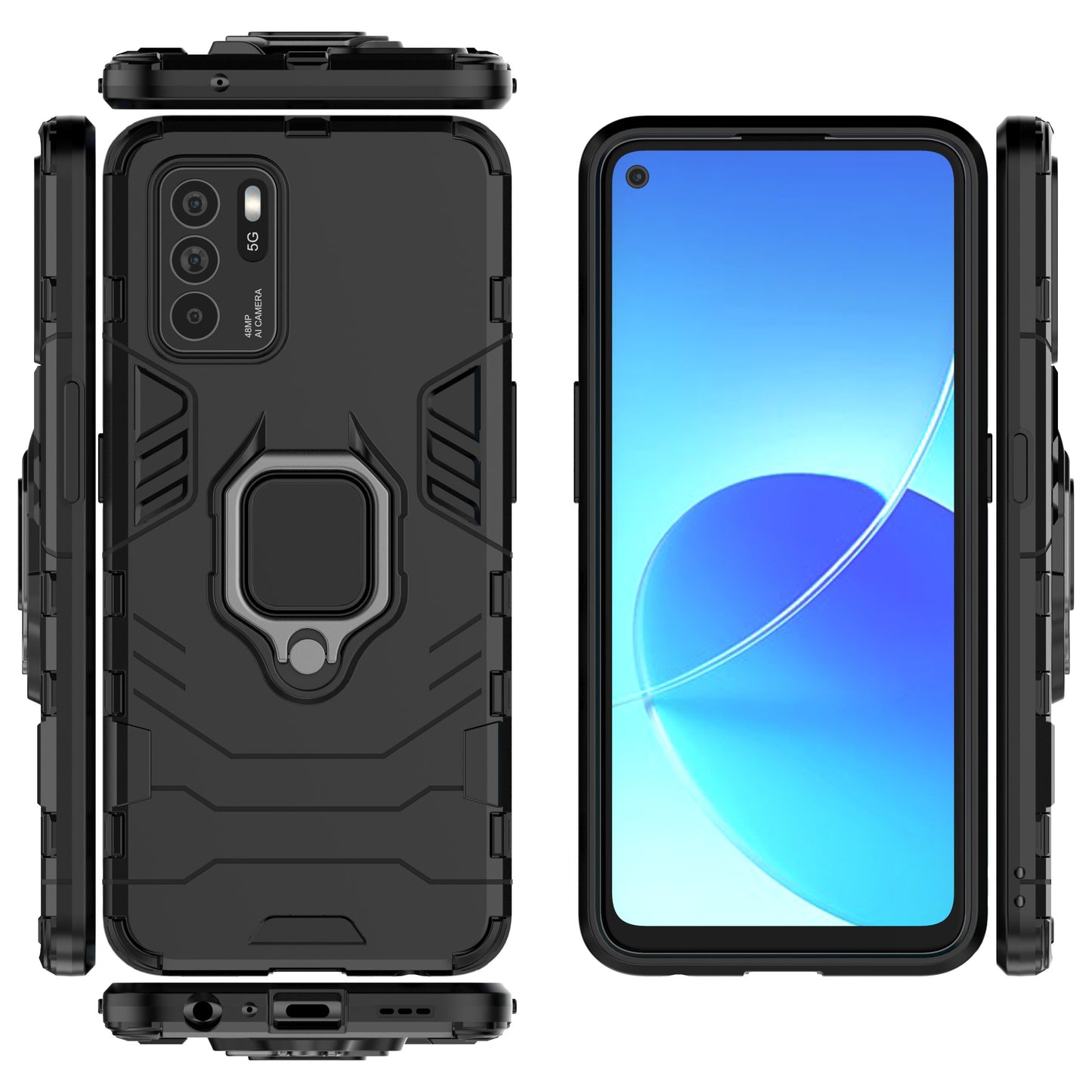 Ring Kickstand Shockproof Dual Layered Hard PC Soft TPU Protective Case for OPPO Reno6 Z